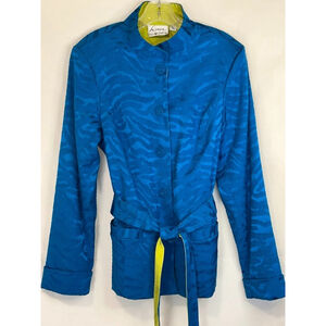 Linea by Louis Dell'Olio Zebra Cobalt Blue Chartreuse Jacket Shirt Belted Large